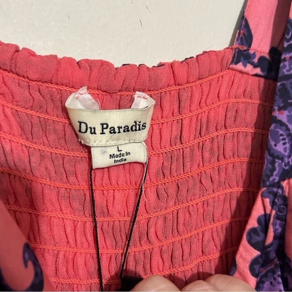 Du Paradis Colorblock Pink Coral Asymmetrical Hem Midi Sundress NEW SIZE LARGE - Picture 5 of 8